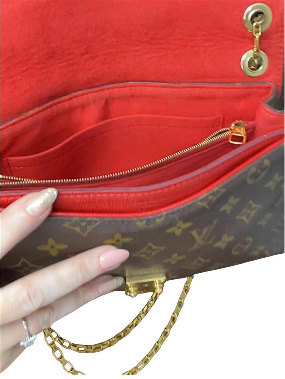 Louis Vuitton Red and Brown Monogram Shoulder Bag with Gold Chain - Picture 13 of 14